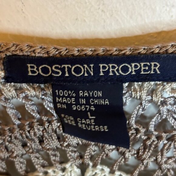Boston Proper Sweater Women's size Large crochet cover up Cardigan Brown Blue - Picture 3 of 3